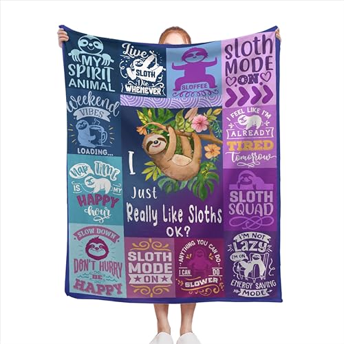 Homiehug I Just Really Like Sloths Ok Blanket Funny Throw Fleece Soft Cozy Fuzzy Blankets for Gift Picnic Decor for Kids Girls Boys for Room Couch House Travel Full Size 40''×50''for Kids/Children