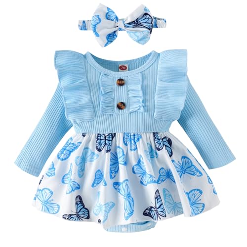 Image of GDTOGRT Baby Girl Clothes Newborn Infant Outfits Ruffle Romper One-piece Bodysuit Clothing with Bow Headband Sets for Girls