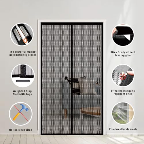 Moustiquaire de porte 125 x 211 cm noir avec fermeture aimantée automatique - 3
