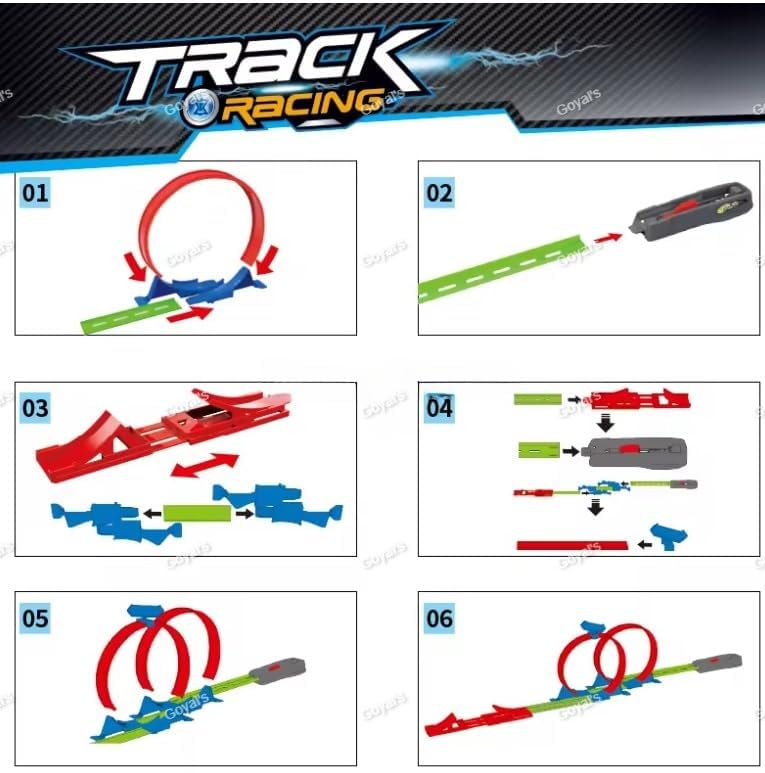 Image of Goyal's Track Racing Car Toy Set for Kids 3+ | 360 Degree Loop Racing Track with Launcher Jump Ramp Inertia Power Car | High Speed Action Stunt Toy (Double Loop Track Racer)