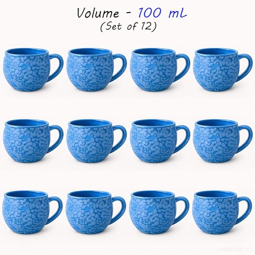 Image of D'Maiolica Blue Kuliya Shape Tea Cups Set of 12 Microwave and Dishwasher Safe, Ceramic Small Tea /Chai /Coffee Cups Perfect for Every Occasion Capacity - 110 ml Each (TT Royal Blue, Pack of 12, Small)