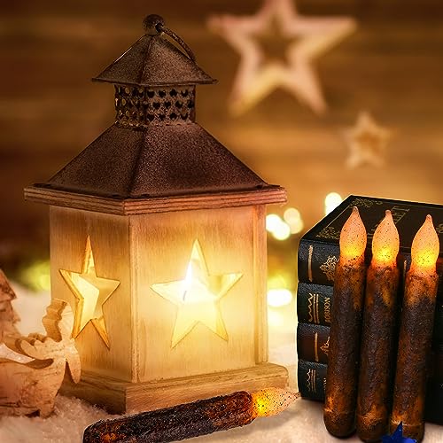 Lpraer-6Pack-Real-Wax-Pillar-Taper-Candle-Primitive-Drip-Candles-Flameless-Flickering-LED-Lights-Dipped-Battery-Operated-Halloween-Decoration-Set-Wedding-Party-Festival-Church-DecorBrown Lpraer 6Pack Real Wax Pillar Taper Candle Primitive Drip Candles Flameless Flickering LED Lights Dipped Battery Operated Halloween Decoration Set Wedding Party Festival Church DecorBrown