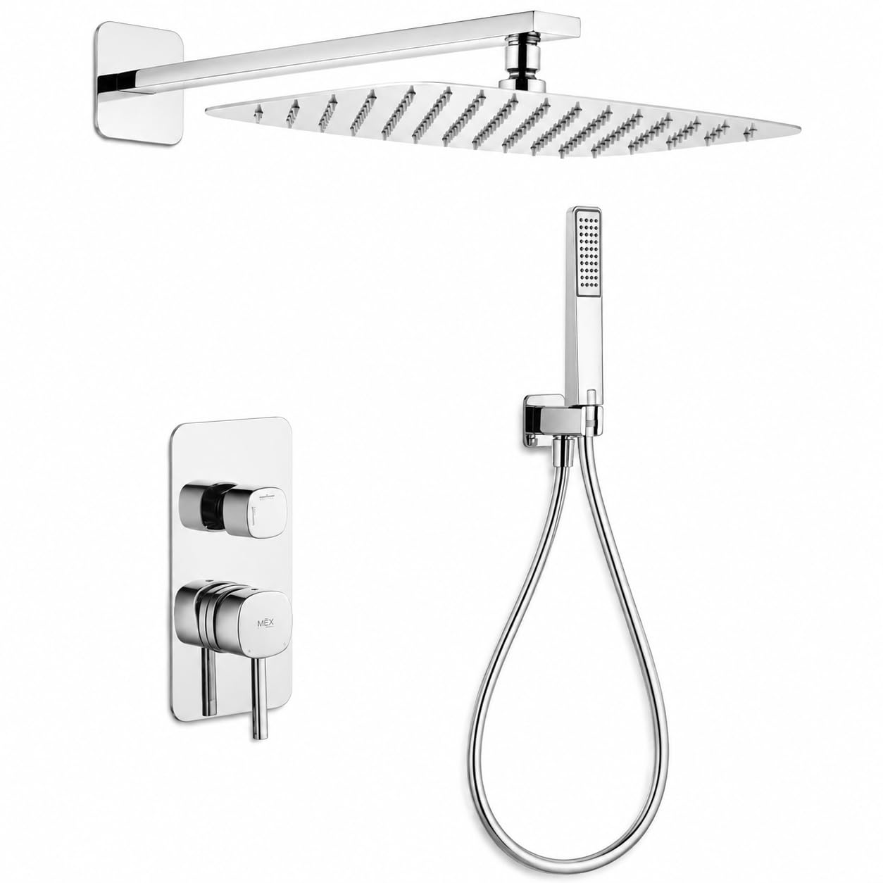 IMEX Conjunto Ducha Empotrado Monomando Toscana GPT064 Grifería Ducha con Rociador Efecto Lluvia 25x40 cm Ducha de Baño 2 Vías Set de Ducha Completo