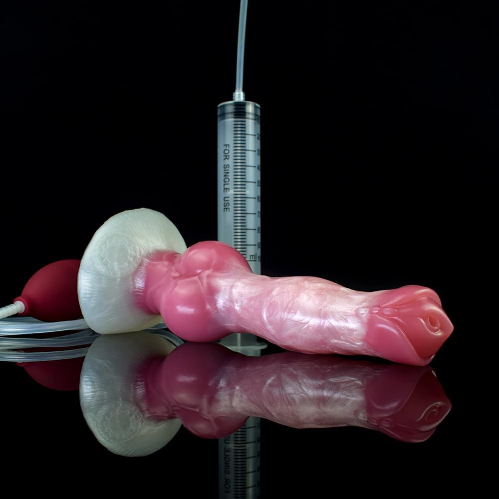 Realistic Ejaculation Dog Dildo with Sucker 8'' Animal Big Knot Dildo Anal Plug Sex Toys Silicone Squirting Dildo Adult Sex Products, Pink White