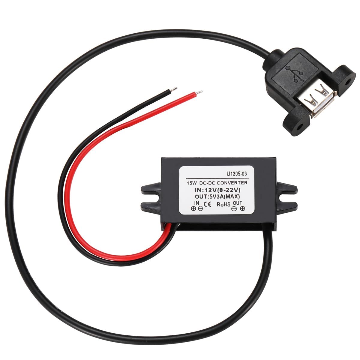 Greluma 1 pezzo convertitore DC-DC da 12V a 5V 3A impermeabile, adattatore di alimentazione convertitore USB Down Buck, con fori a vite per il montaggio del pannello