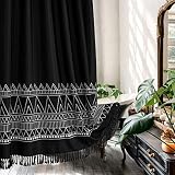 MitoVilla Black Boho Shower Curtain Set with Hooks, Modern Farmhouse Fabric Shower Curtains for Coun