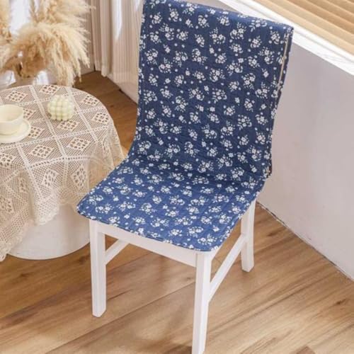 Image of HOMETHREADS Floral Cotton Chair Cover Set | Soft & Comfortable Seat Covers with Anti-Skid Non-Slip Backing + Waterproof Dining Table Cover (150x240 cm) (Navy White, 8 Chair Covers + 1 Table Cover)