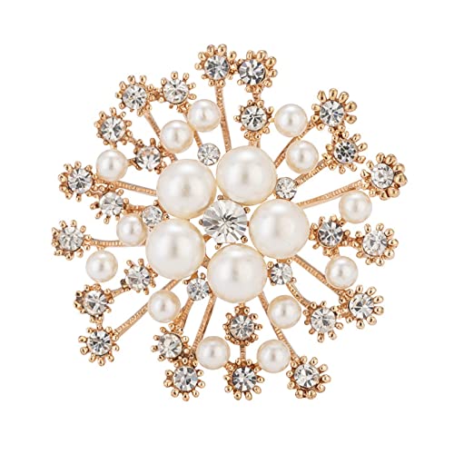 GUYAQ Broche en Cristal Élégante Pour Femmes - Perle Strass Brillant Flocon de Neige Rose, Décoration Mariage Mariée Pour Vêtements