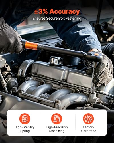 Image of VEVOR Torque Wrench, 1 /2-inch Drive Click Torque Wrench, 14.8-162.4 lbf-ft / 20-220 N.m, Dual Scale Readings, ±3% High Precision, with Extension Bar, Adapter and Storage Case, for Automotive Repair