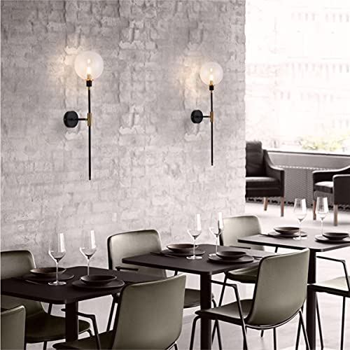 Image of KCO KCOLighting 1-Light Sconces Wall Light Gold Black Modern Wall Mounted Sconce Globe Glass Shade Wall Lamp with Long Arm for Bedroom Hallway (Clear,2 Pack)