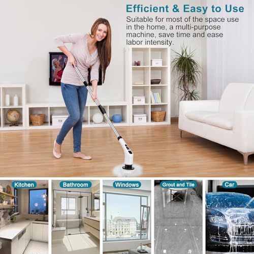 Pangutiandi Electric Spin Scrubber, Cordless Electric Cleaning Brush with 8 Replaceable Brush Heads and Adjustable Handle,Tub and Floor Tile 360 Power Scrubber for Bathroom Kitchen Car - Image 7