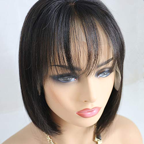 Miniatura 7 de Peluca de encaje frontal de 13 x 4, densidad del 150 %, flequillo de aire, pelucas cortas de color natural, pelucas de cabello humano brasileño para