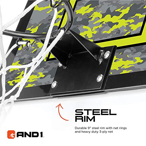 AND1 Over The Door Mini Hoop: - 18”x12” Easy to Install Portable Basketball Hoop with Steel Rim, Includes 5” Mini Basketball, Indoor Game Set for Children and Adults- Black & Volt - Thumbnail 6