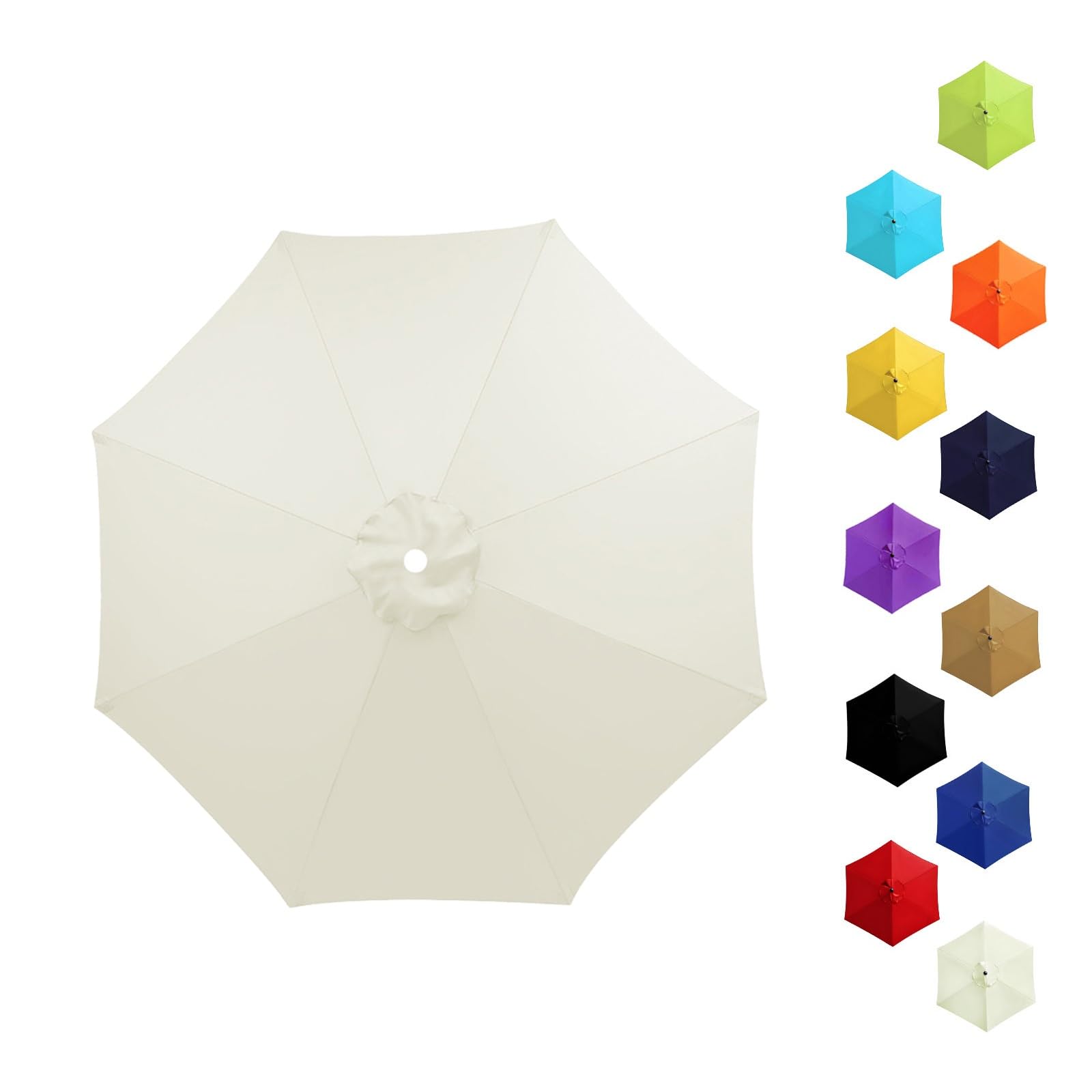 Garden Replacement Parasol Canopy 6/8 Ribs, 2.0m 2.15m 2.30m 2.5m 2.7m 3.0m 3.5m Anti-UV Patio Umbrella Replacement Canvas, Waterproof Parasol Fabric Cover for Market(Ivory,3.0m/8 Arms)