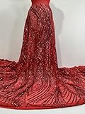Generic Red 4 Way Stretch Sequins Fabric/Sequin Lace/Wedding Lace/Prom Dress Sequins - Selling by The Yard - For Dresses - Wedding/Prom/Party