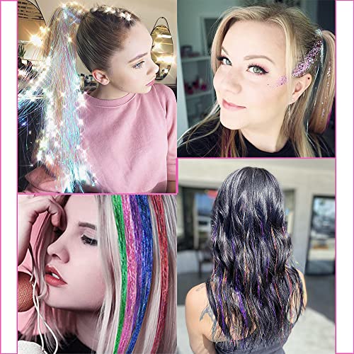 Hair Tinsel Kit, Fairy Hair Tinsel With Tools 48 Inch Hair Tinsel Heat Resistant Safe 12 Colors Glitter Tinsel Hair Extensions 3200 Strands (12 Colors, 3200 Strands) #TOP4