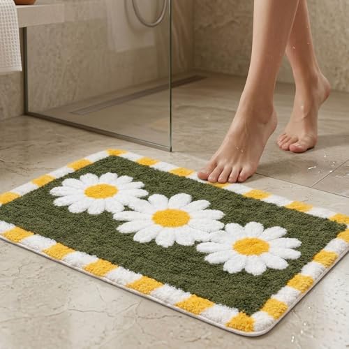 Dream Weaverz 2000 GSM Super Soft Microfiber Bath Mat 40x60 cm | Ultra Absorbent Anti-Skid Quick Dry Bathroom Rug | Floor Mat for Bathroom, Bedroom, Kitchen, Home | Cute Design Bathmat