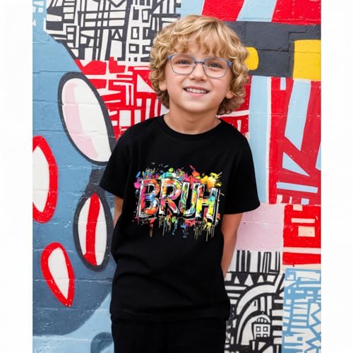 Boys Bruh Shirt Funny Saying T-Shirts for Kids Athletic Graffiti Graphic Tshirt Cool Street Art Letter Printed Tee Top4