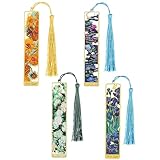 4 Pieces Floral Oil Painting Metal Bookmarks with Tassel,Elegant Book Markers for Readers,Vintage Style Reading Accessories,Gift Set for Book Lovers (4)