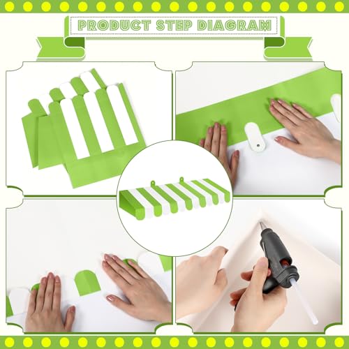 Image of Boao 4 Pcs 3D Cardboard Awning Decor,Bright Green and White,Striped Style