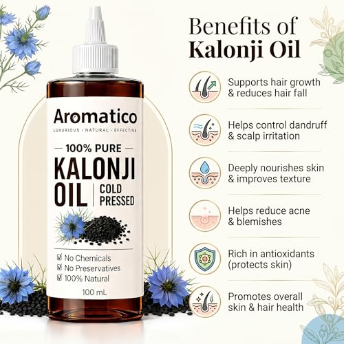 Image of AROMATICO Kalonji Oil for Hair Growth & Skin - Black Seed Oil for Hair Fall, Scalp Health & Hair Thickening | Nigella Sativa | Starter Size | 100ml