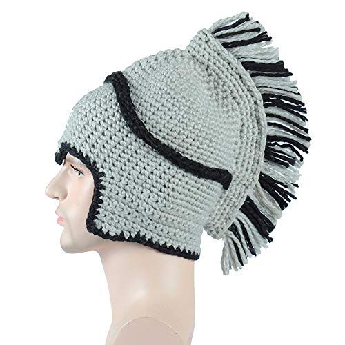 unbrand WEIERK Explosion - Berretto Lavorato a Maglia, Motivo: Cavaliere Romano Europeo e Americano, Lavorato a Mano, Colore: Rosso, Grigio, Taglia Unica