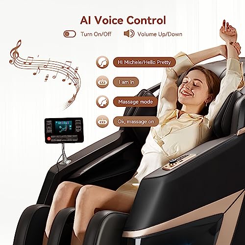Mininec 4D Massage Chair Full Body Sl-Track Zero Gravity Shiatsu Massage Chair With Heat Therapy, Airbag Massage, Yoga Stretch, Foot Massage, Ai Voice Control And Lcd Screen(Brown) #TOP1