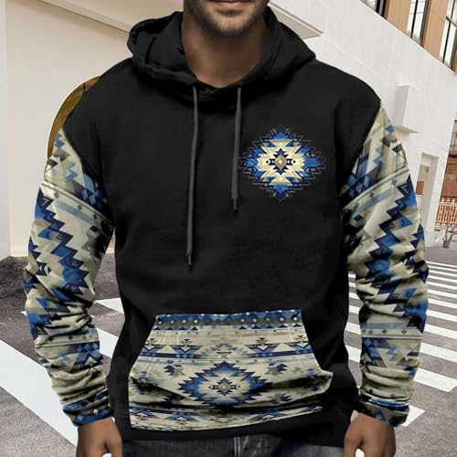 Bengbobar Western Hoodies for Men Aztec Hoodie Cowboy Hooded Sweatshirt Long Sleeve Country Oversized Pullover with Pocket3