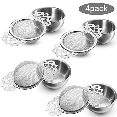 Empress Tea Strainers with Drip Bowls, Mesh Tea Infuser Stainless Steel Loose Leaf