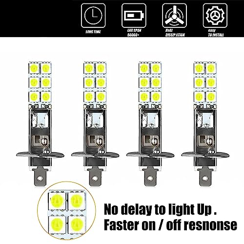 Gkmow 4 Pcs H1 Car Led Fog Lights, 12Smd 5050 Chipsets Led Fog Lamp, 6000K Super White Led Headlight Bulb For Most Cars Suvs Trucks (White) #TOP3