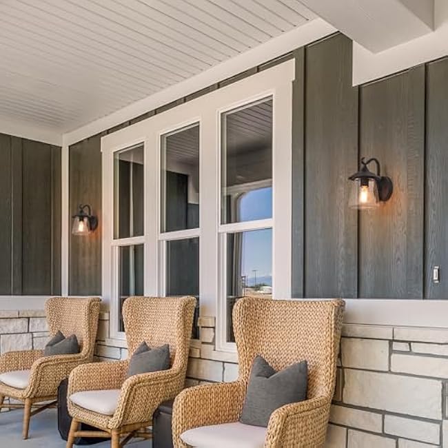 Black Outdoor Wall Lights, Modern Farmhouse Outdoor Light Fixtures Wall Mount with Mushroom Seeded Glass, Waterproof Exterior Outdoor Sconce Lighting Lights for House, Porch, Patio, Entrance, Garage