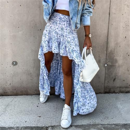 Women Long Skirt Summer Style Floral Printed High Waist Casual Bohemian Asymmetrical3