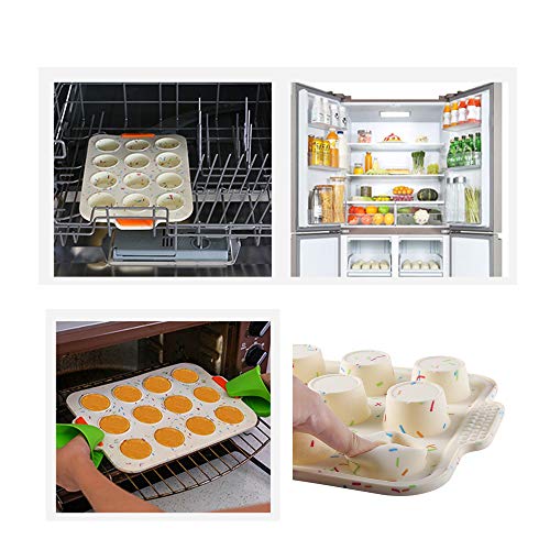 12 Grids Silicone Cake Mold Muffin Chocolate Pastry Baking Tray with Grips Non Stick Cupcake Pan Manual Kitchen Baking Maker for Party Festival, Dishwasher/Microwave/Oven Safe