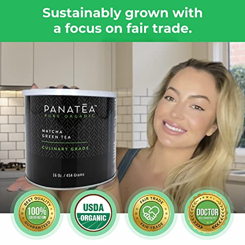 Panatea Certified Organic Matcha Green Tea Powder | 1 Lb 100% Pure Premium Culinary Grade Matcha | Lattes, Smoothies, Baking |16 Oz Tin #TOP2
