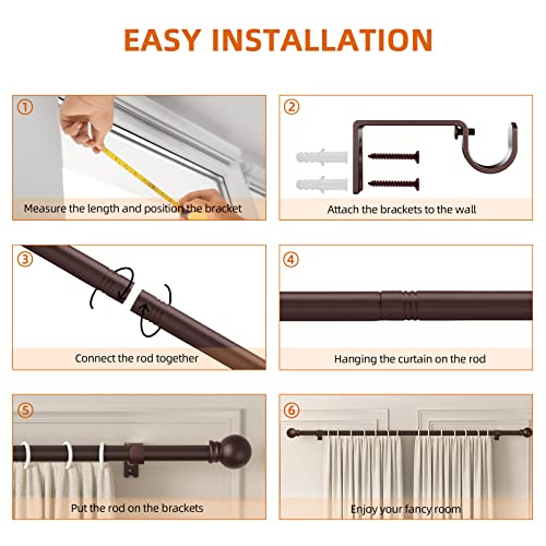 Smodbrodre Curtain Rods For Window 48 To 84-93, Brown 5/8 Inch Splicing Curtain Rods, Single Window Curtain Rod Set With Brackets, Decorative Blackout Metal Curtain Rods #TOP3