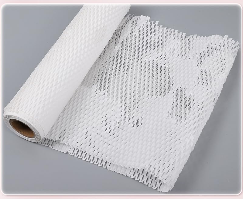 Red Dot Gift Honeycomb Wrap Paper,50CM*10Yards Roll White Color Upgrade Perforated Kraft Packaging Paper Roll Eco-Friendly Easy to Dispense, for Delivering & Moving Wrapping and Storing Items.