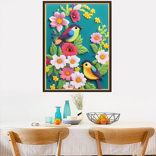 Image of Dimensean Stamped Cross Stitch Kits Full Range of Embroidery Patterns Starter Kits for Beginners Adult DIY Cross Stitches Needlepoint Kits 11CT-Flower Bird 15.7x19.7 inch