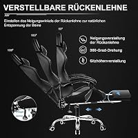 GTPLAYER Bürostuhl Gaming Stuhl Massage Gaming Sessel Ergonomischer Gamer Stuhl mit Fußstütze, Gepolstert Gaming Chair, Drehsessel 150KG, schwarz – Ansicht 6