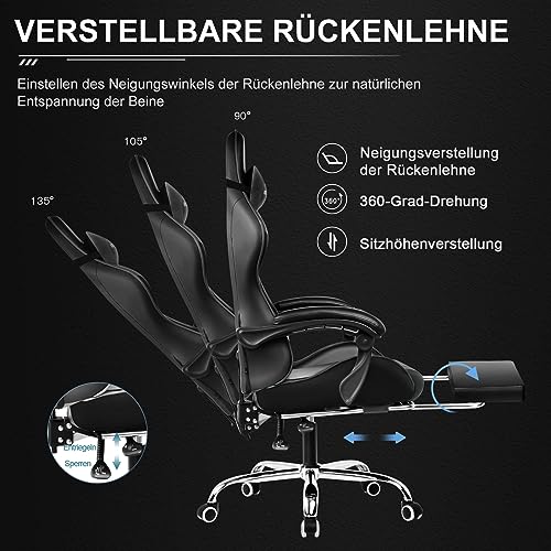 GTPLAYER Bürostuhl Gaming Stuhl Massage Gaming Sessel Ergonomischer Gamer Stuhl mit Fußstütze, Gepolstert Gaming Chair, Drehsessel 150KG… – Ansicht 5