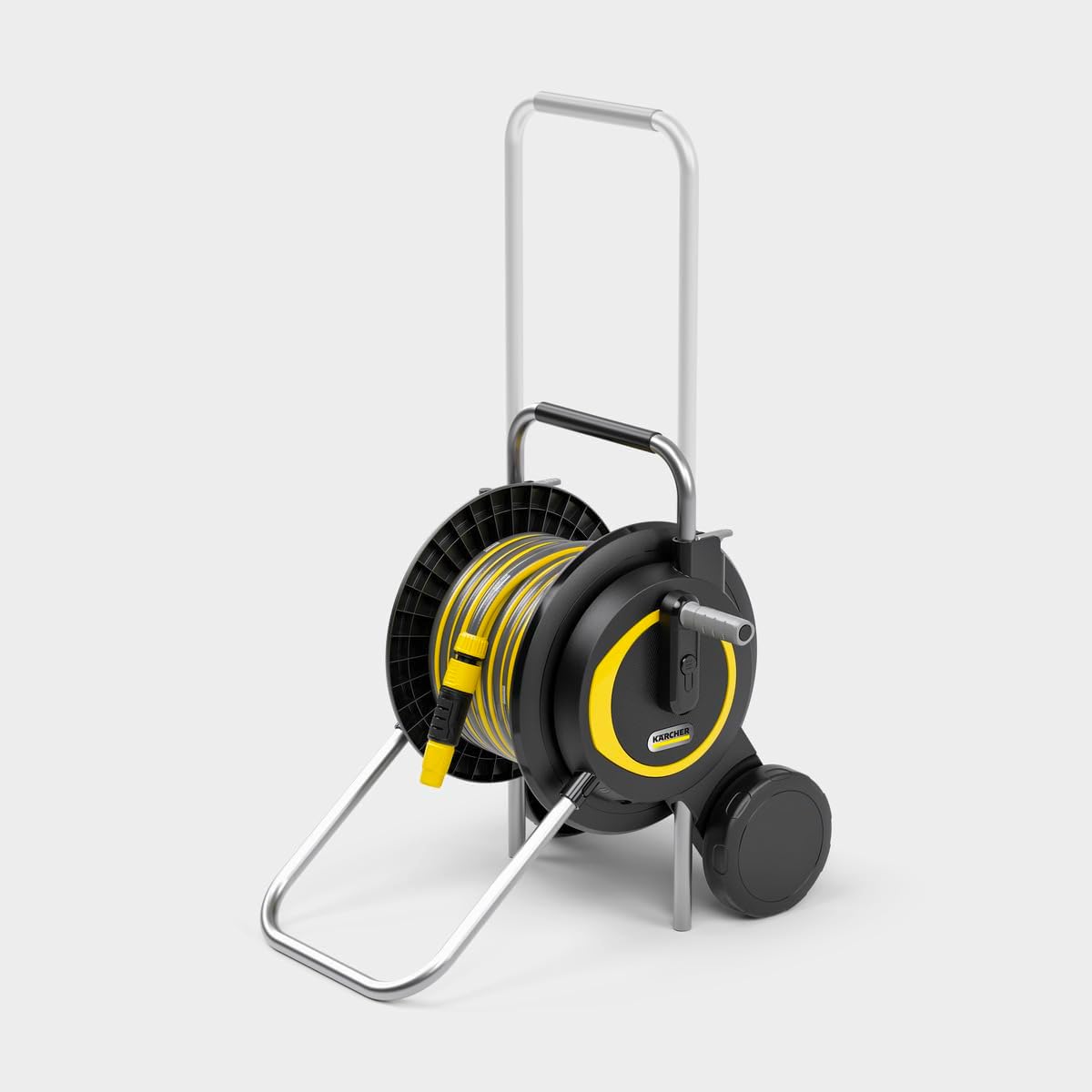 Kärcher HT 3.20 Compact and Movable Hose Trolley with Extra Wide Base, Height-Adjustable Handle, Includes Syringe Holder, 20 m Kärcher Hose and Watering Accessories, Black