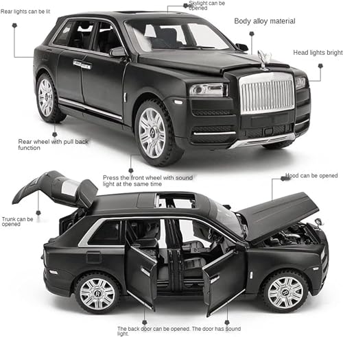 Image of LONGMIRE Metal Pull Back Diecast Car Pull Back Model with Sound Light Boys Gifts Toys for Kids Pack of 1, Multicolor (Rolls Royce Cullinan Masory)