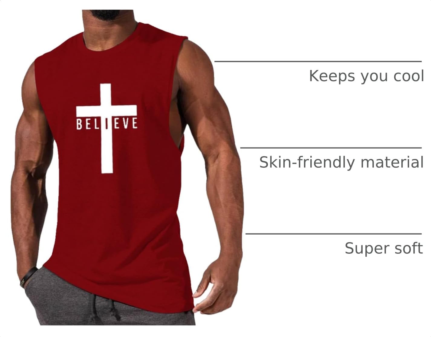 Men's Cotton Graphic Tank Tops Jesus Cross Believe Printed Faith Christian Shirts image 4