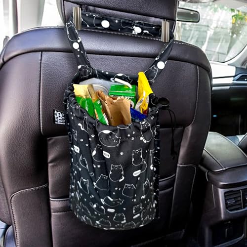 Image of Cute Hanging Car Trash Garbage Bag 100% Leakproof Waterproof Multipurpose for Car Back Front Seat Console with Hanging Strap (Cute Cats)