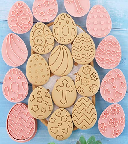 10 Pieces Cute Easter Egg Cookie Cutters Plastic Cookie Stamps Cookie Mould Press Easter Cookie Mould Set Baking Kitchen Tools(Easter C) #TOP6