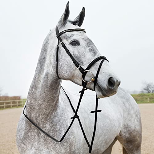 Horze Slender Grippy Rubber-Intertwined Horseback Riding Web Reins With Hand Stops - Black - Horse #TOP3