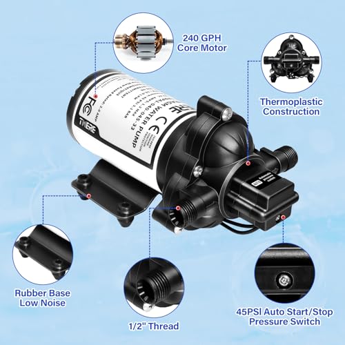 Image of 115V AC Industrial Pressure Water Pump 4.0GPM 45PSI Demand Diaphragm Pump,Fresh Water Pump fit for Agricultural Spraying,Yacht,Garden,RV,Shower,Sprayer Include Garden Hose Adapters