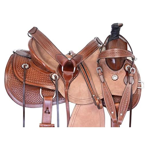 Acerugs New Western Roping Horse Saddle TACK Set Team Roper Rough Out Leather Ranch Work Bridle REINS Breastplate (Dark Chestnut, 17")