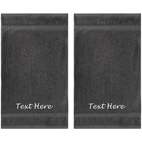 Personalized Towels Set with Embroidered Text - 2 Pack Highly Absorbent & Super Soft Turkish Cotton Hand Towels for Spa, Gym, Pool and Hotels - 16"x27" Monogrammed Towels - Charcoal Towel Set