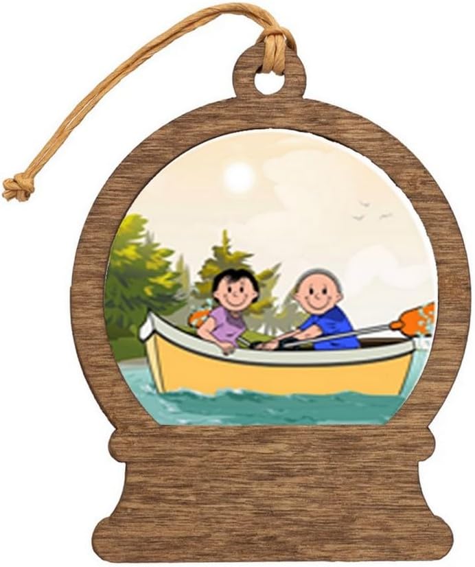 PrintedPerfection.com Personalized Rowboat - Couple Wooden Snow Globe Shaped Christmas Ornament