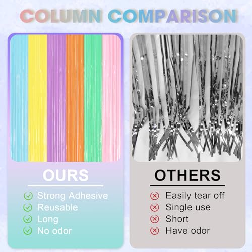 Image of Voircoloria 2 Pack Pastel Rainbow Foil Fringe Backdrop Curtains, Tinsel Streamers Party Decorations, Fringe Backdrop, Door Shimmer for Baby Shower or Birthday Party